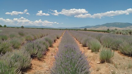 Expansive lavender field under a clear blue sky stretching to the distant horizon