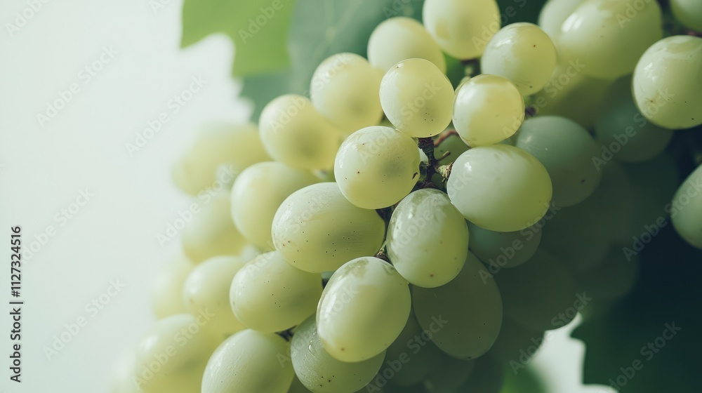 Poster fresh green grapes clustered together showcasing their vibrant color and ripe texture against a soft