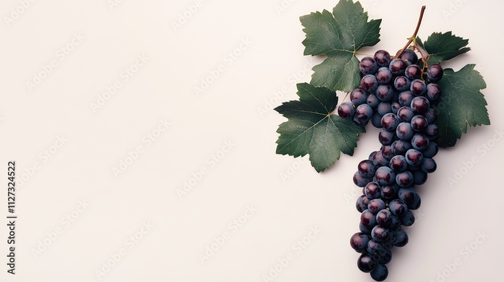 Poster fresh red grapes with green leaves displaying vibrant colors isolated on a light background perfect 