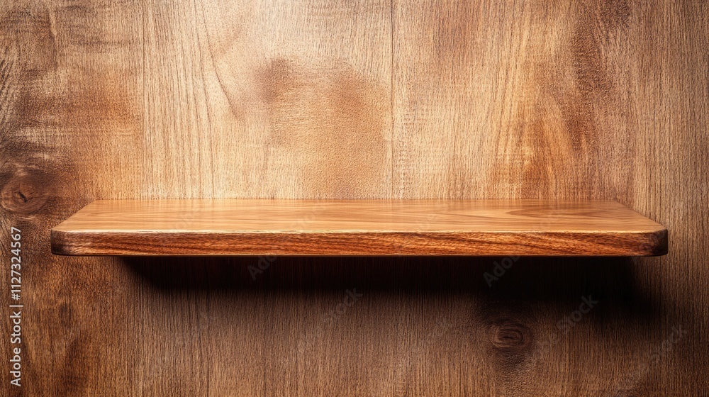 Poster wooden shelf against textured wood background ideal for product display and montage showcasing rusti