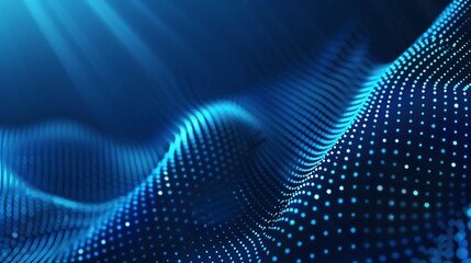 Naklejka premium Abstract Blue Digital Wave: A mesmerizing digital art piece showcasing a dynamic wave of interconnected dots, evoking feelings of serenity and technological advancement.