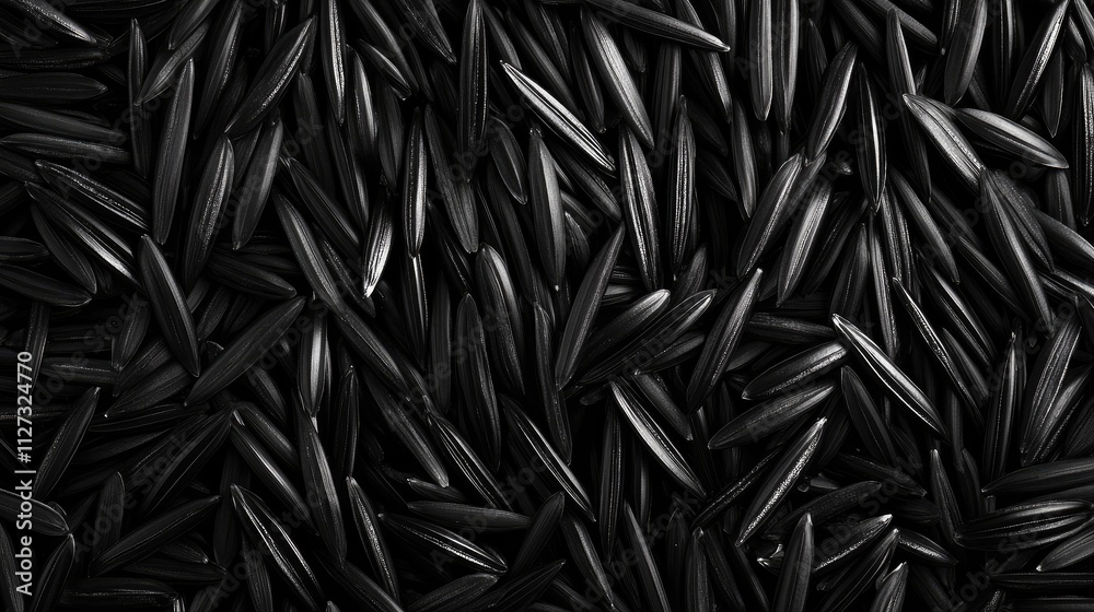 Poster textured background of wild rice seeds in monochrome creating a dramatic visual impact for culinary 