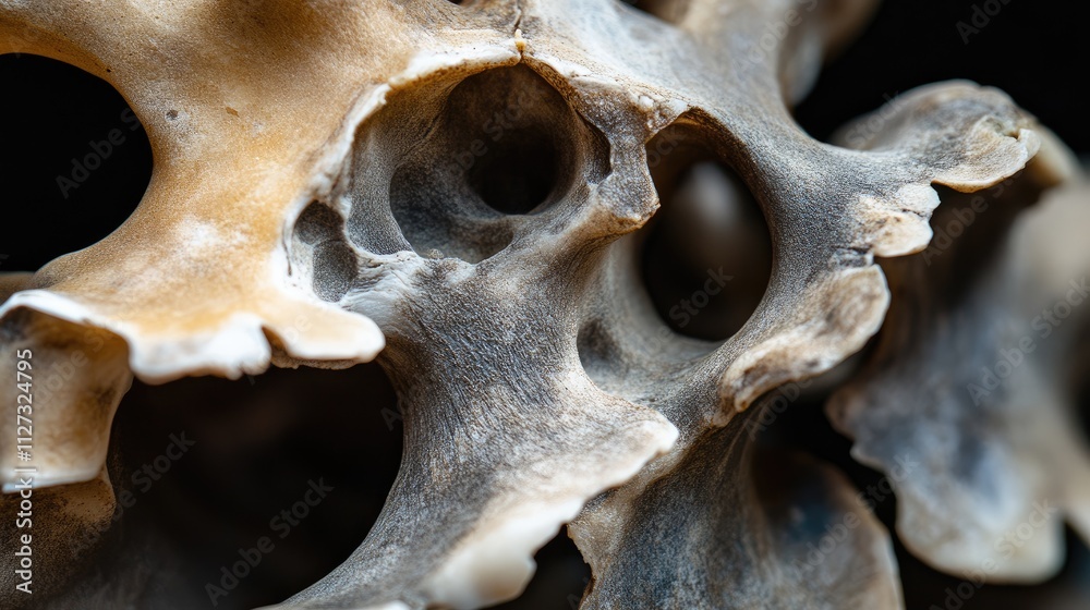Poster Intricate Macro Details of Bone Structure Against a Black Background Highlighting Natural Texture and Form