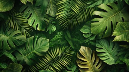 Lush green leaves textured background showcasing a vibrant and tropical nature theme for design and decor applications