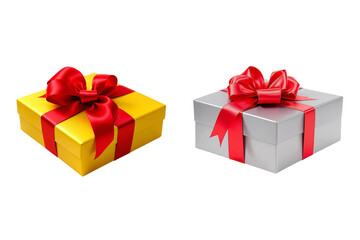  Christmas yellow gift box with gold ribbon on a transparent background 
