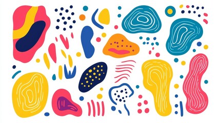 Abstract Color Rainbow Gradient Shapes Set. Vector Graphic with Wavy Lines in Bright Colors. Colorful Fluid Wave Pattern. Squiggly Design Elements.