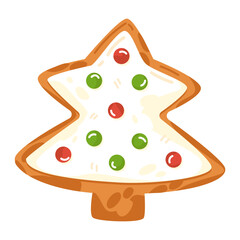 Cute Gingerbread. Christmas collection gingerbread cookies figures. gingerbread cookies as Christmas tree. Winter homemade xmas sweets. Holiday vector illustration isolated on white background