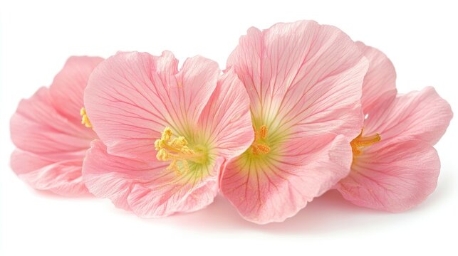 Pink Evening Primrose Blossoms on White Background Beautiful Floral Arrangement