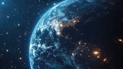 Global network and technology connections showcasing earth illuminated by blockchain and cryptocurrency advancements in a digital ecosystem