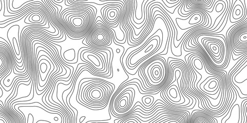 Lines topographic geographic mountain relief contour map seamless pattern vector illustration, black lines on white background abstract map relief land outline monochrome image cartography background.