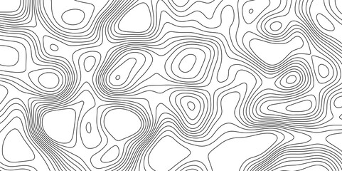 Lines topographic geographic mountain relief contour map seamless pattern vector illustration, black lines on white background abstract map relief land outline monochrome image cartography background.