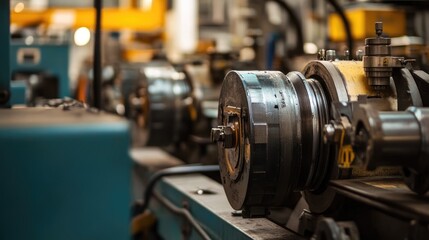 Fototapeta premium Industrial machinery detail on factory floor showcasing modern equipment and technology in manufacturing process