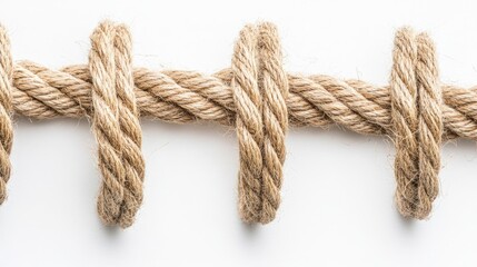 Fototapeta premium Natural jute twine rope for binding and wrapping materials displayed on a clean white background ideal for gardening and crafting projects