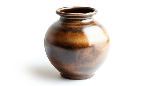Elegant brown ceramic vase with a smooth finish isolated on a white background showcasing artistic craftsmanship and timeless design.