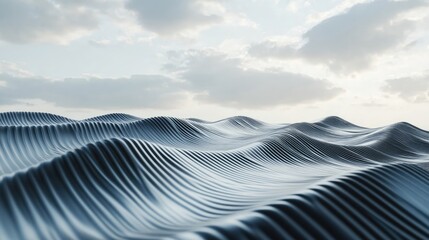 Metal corrugated roofing design with waves pattern against a cloudy sky showcasing modern architectural elements and materials in construction.