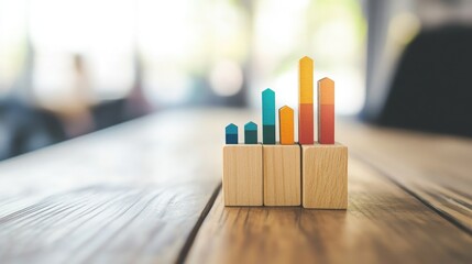 Business growth concept with colorful wooden blocks representing key performance indicators KPI on a table with blurred background