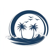 Obraz premium Tropical beach scene with palm trees and ocean waves.
