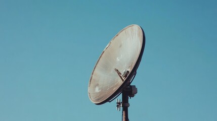 Large satellite dish against a clear blue sky showcasing advanced communication technology and satellite reception capabilities.