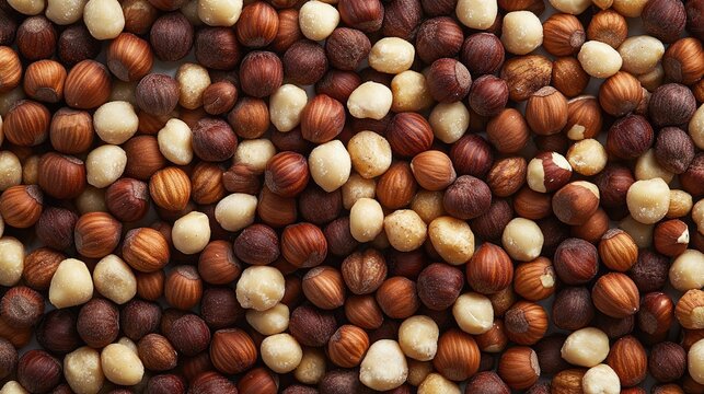 Assorted nuts background hazelnuts peanuts brazil nuts macadamia in a natural setting healthy food concept macro top view image