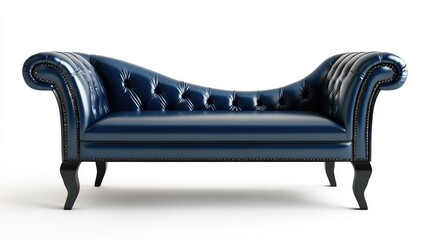 Elegant blue leather bench chair with tufted design on a clean white background showcasing luxury and sophistication in furniture design.