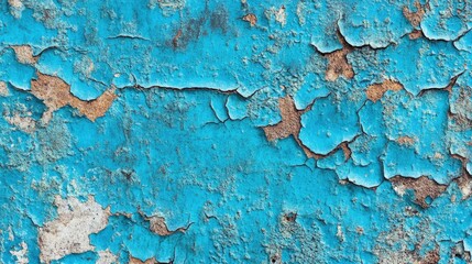 Obraz premium Weathered concrete wall with cracked blue paint and peeling texture suitable for backgrounds and design projects. Great for artistic applications.