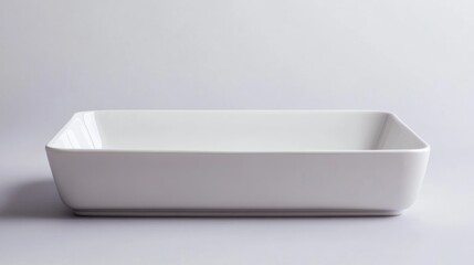 Rectangular sharp-cornered white ceramic sink wash basin for bathroom on neutral background showcasing modern design and clean aesthetics