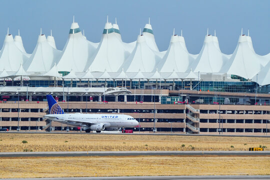 DENVER, USA-OCTOBER 17: Airbus A319 operated by United taxis on October 17, 2020 at Denver International Airport, Colorado. United is the third largest airline in the world