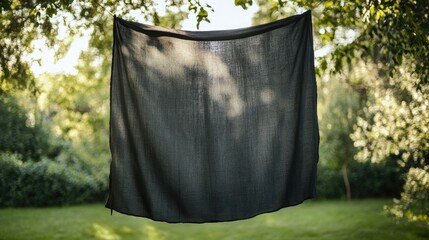 Durable Vinyl Canvas Tarp Hanging Outdoors Draped with Natural Creases and Soft Lighting