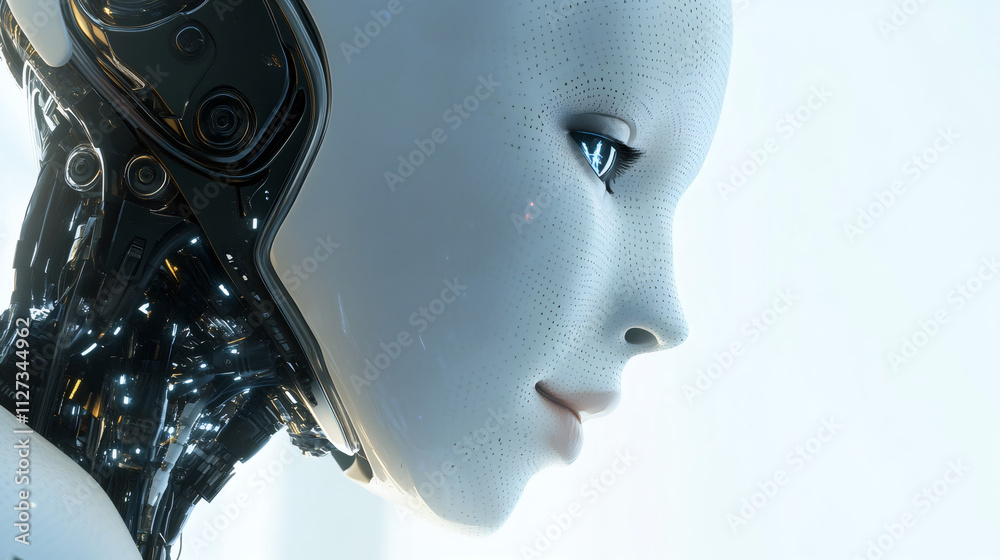 Aufkleber profile of a female android with visible cybernetic parts, showcasing advanced ai and futuristic rob