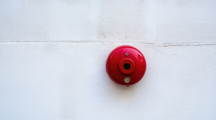 Red fire alarm sounder mounted on a plain white wall for safety and emergency awareness in buildings