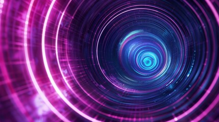 Abstract swirling neon light tunnel digital art