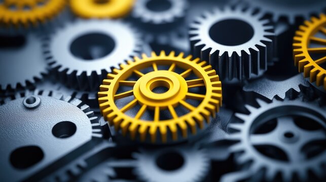 Gears representing lean manufacturing and Six Sigma principles in a business efficiency concept focused on process improvement and optimization.