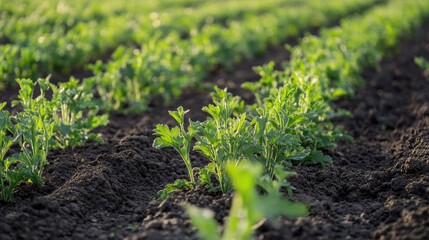 Papaver somniferum field with flourishing green plants focusing on healthy crop growth and agricultural practices in natural sunlight