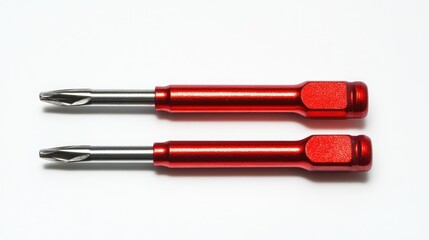 Red screwdriver set isolated on white background showcasing tool design and details for DIY and repair use.