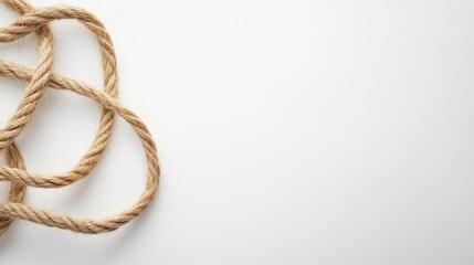Natural hemp rope arrangement on a clean white background ideal for crafts, design, and rustic decor concepts.
