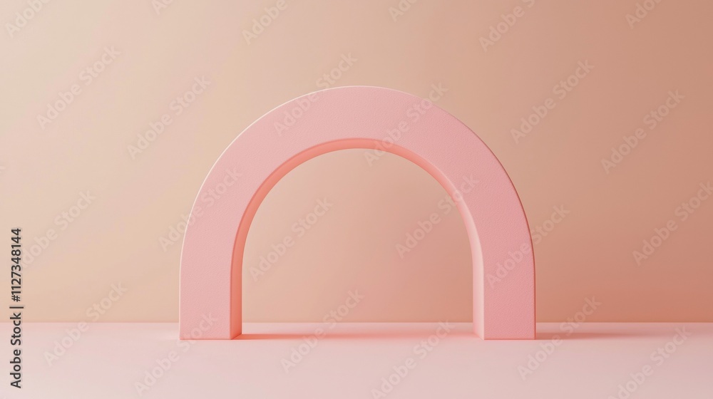 Poster minimalist abstract pink arch creating empty space on pastel background, perfect for showcasing prod