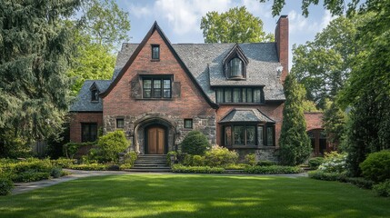 Classic Brick Home Surrounded by Lush Landscaping in a Serene Residential Neighborhood