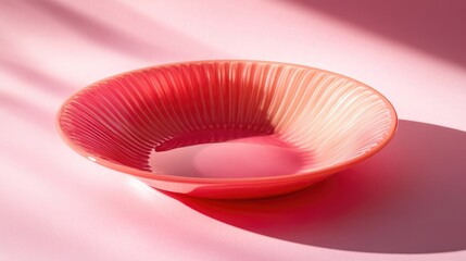 Vibrant pink ribbed plastic bowl on soft pink background showcasing modern tableware design and color harmony