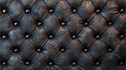 Fototapeta premium Elegant black leather upholstery with deep diamond pattern and buttons ideal for background or textured design in 3D mapping applications.