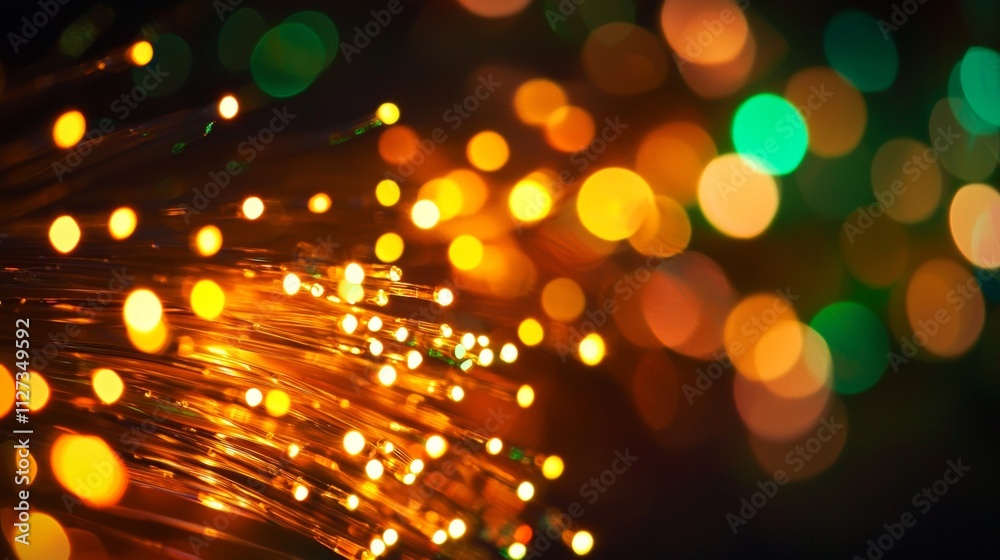 Poster fiber optic cables transmitting data create a mesmerizing display of glowing strands and colorful bo