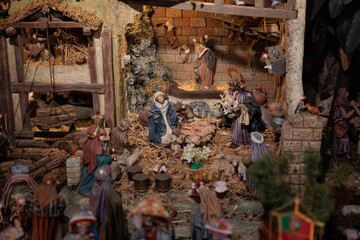 Nativity scene figures celebrating jesus christ birth in bethlehem