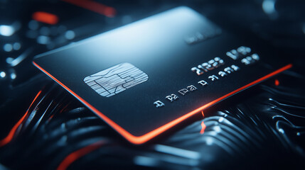 Product presentation of credit card, close up front side of card