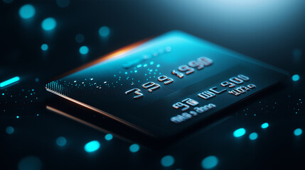 Product presentation of credit card, close up front side of card