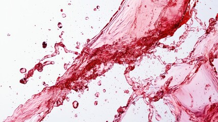 Dynamic splash of red wine against a clean white background showcasing vibrant color and movement in liquid photography
