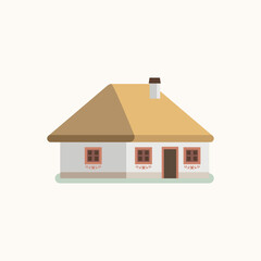 Old Ukrainian House Hut. Flat illustration