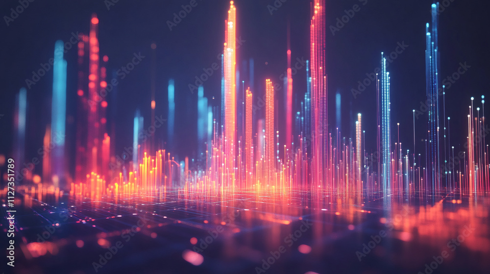 Aufkleber futuristic cityscape with illuminated lines and particles symbolizing cutting-edge technology, progr
