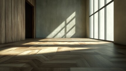 Interior view of beautiful laminate flooring with sunlight casting shadows in a modern home environment showcasing home improvement projects.