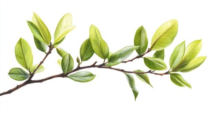 Naklejka premium Magnolia branch with fresh green leaves isolated on white background for botanical and decorative use