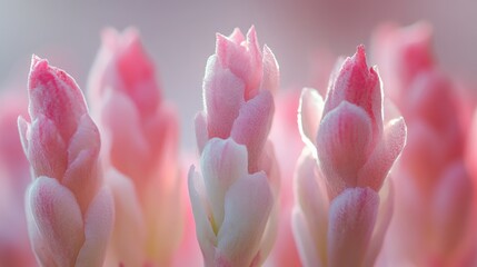 Pink adenium buds poised to bloom captured in macro photography showcasing delicate petals and soft natural lighting with a blurred background.