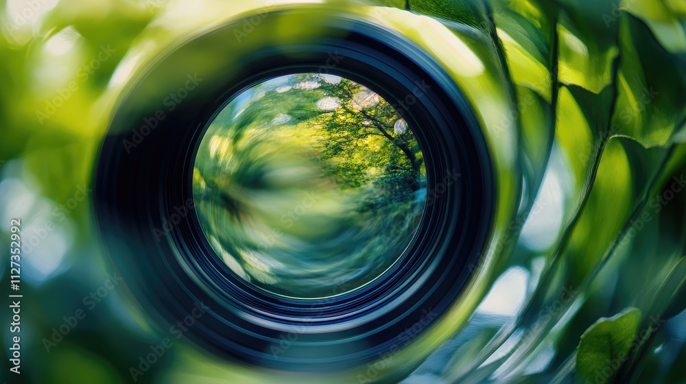 Fototapete nature through a vintage lens creating a swirling bokeh effect with vibrant greenery in the backgrou